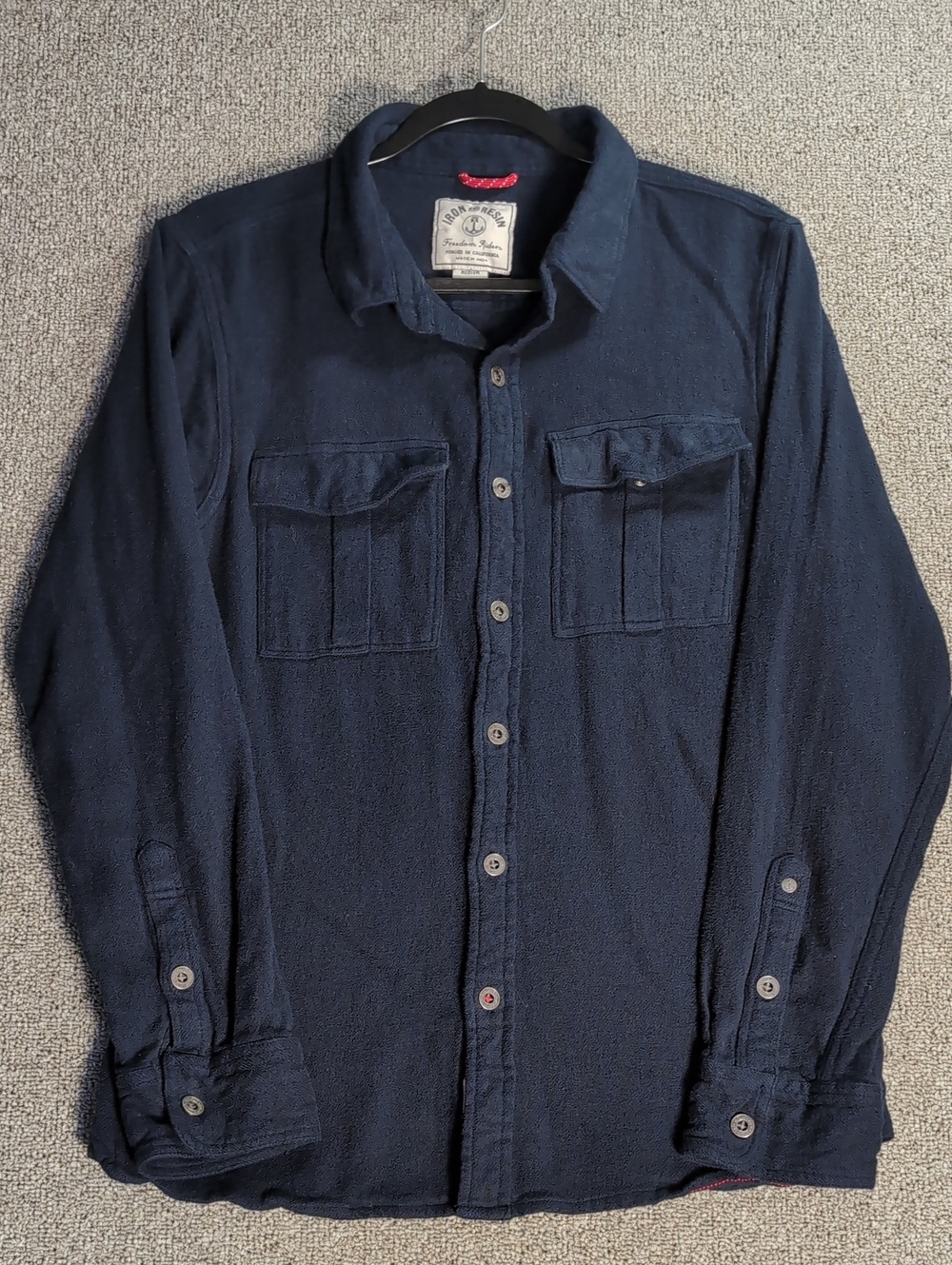 Iron and Resin Brushed Cotton Fleece Flannel Size Medium in Navy Blue